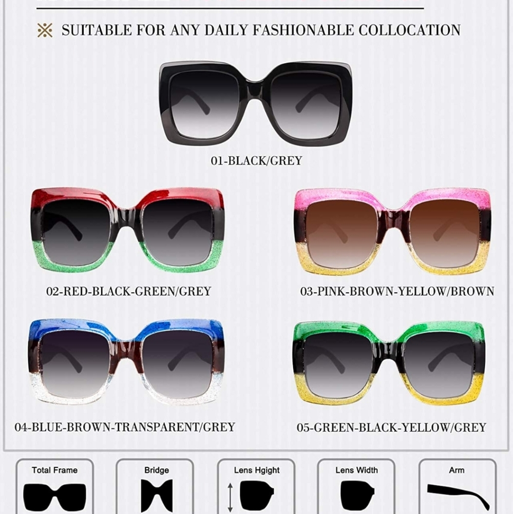 Square glitter Colorblock π Sunglasses - Picture 5 of 8
